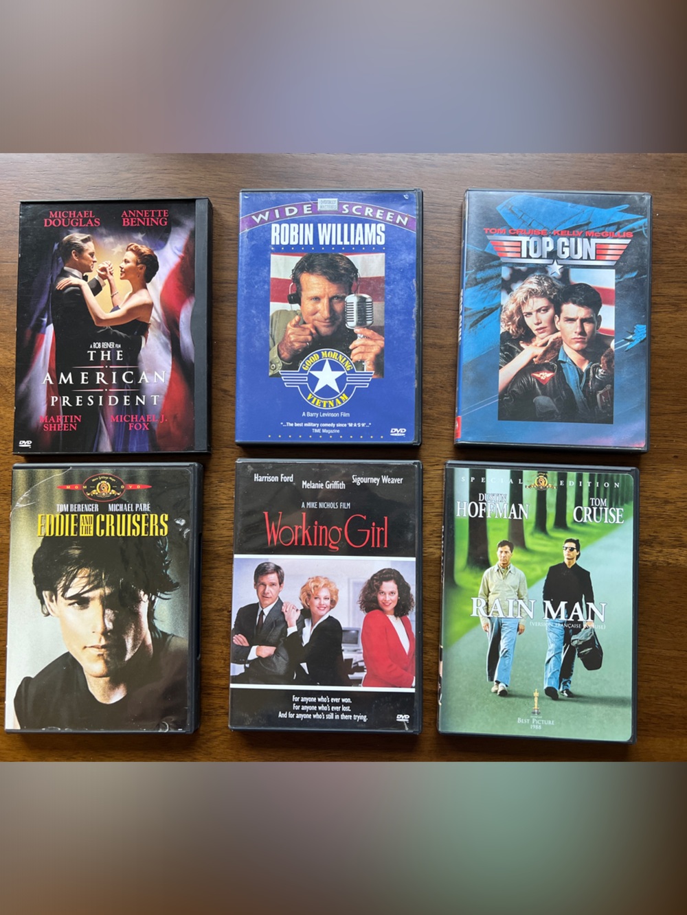 Lot of 6 Classic Movie DVDs - Top Gun, Rain Man, Working Girl + More
